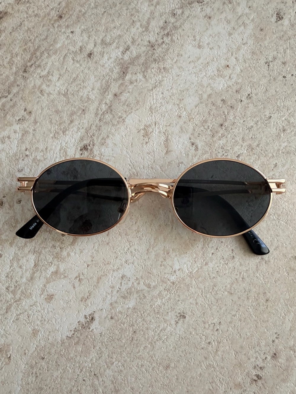 GUC Gold Frame Black Lens Oval Sunglasses